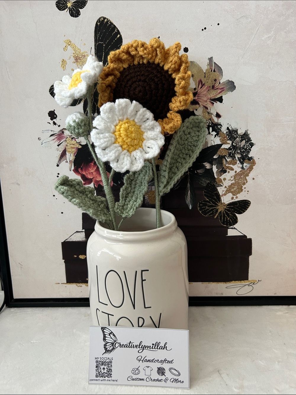 Handmade Crochet Sunflower & Daisy Bouquet - Yellow and White